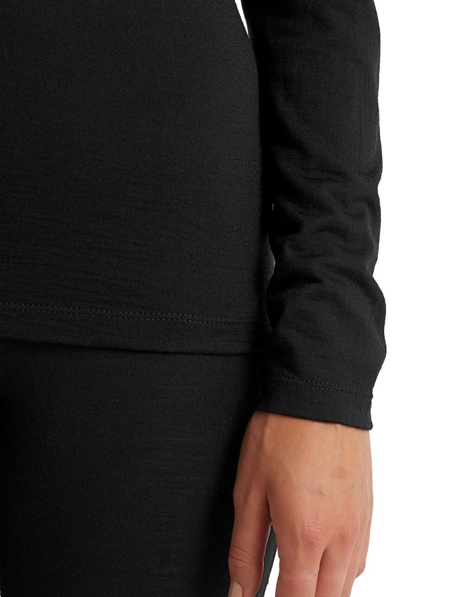 Women's Icebreaker Merino 200 Oasis Long Sleeve Half Zip Thermal Top Base Layers Black | CA 1043DFMN